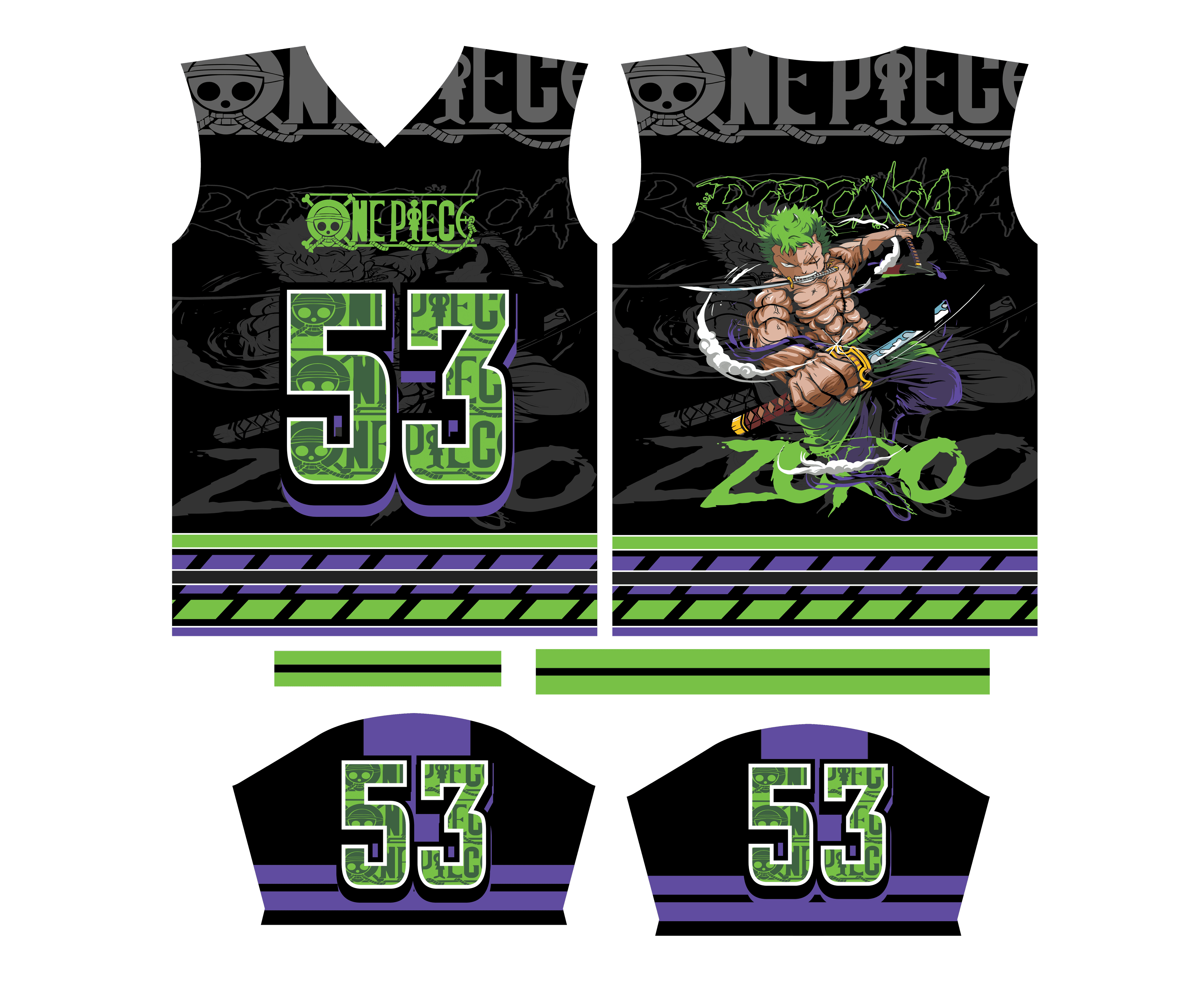 design Jersey  oronoa zoro anime one piece editable cdr
