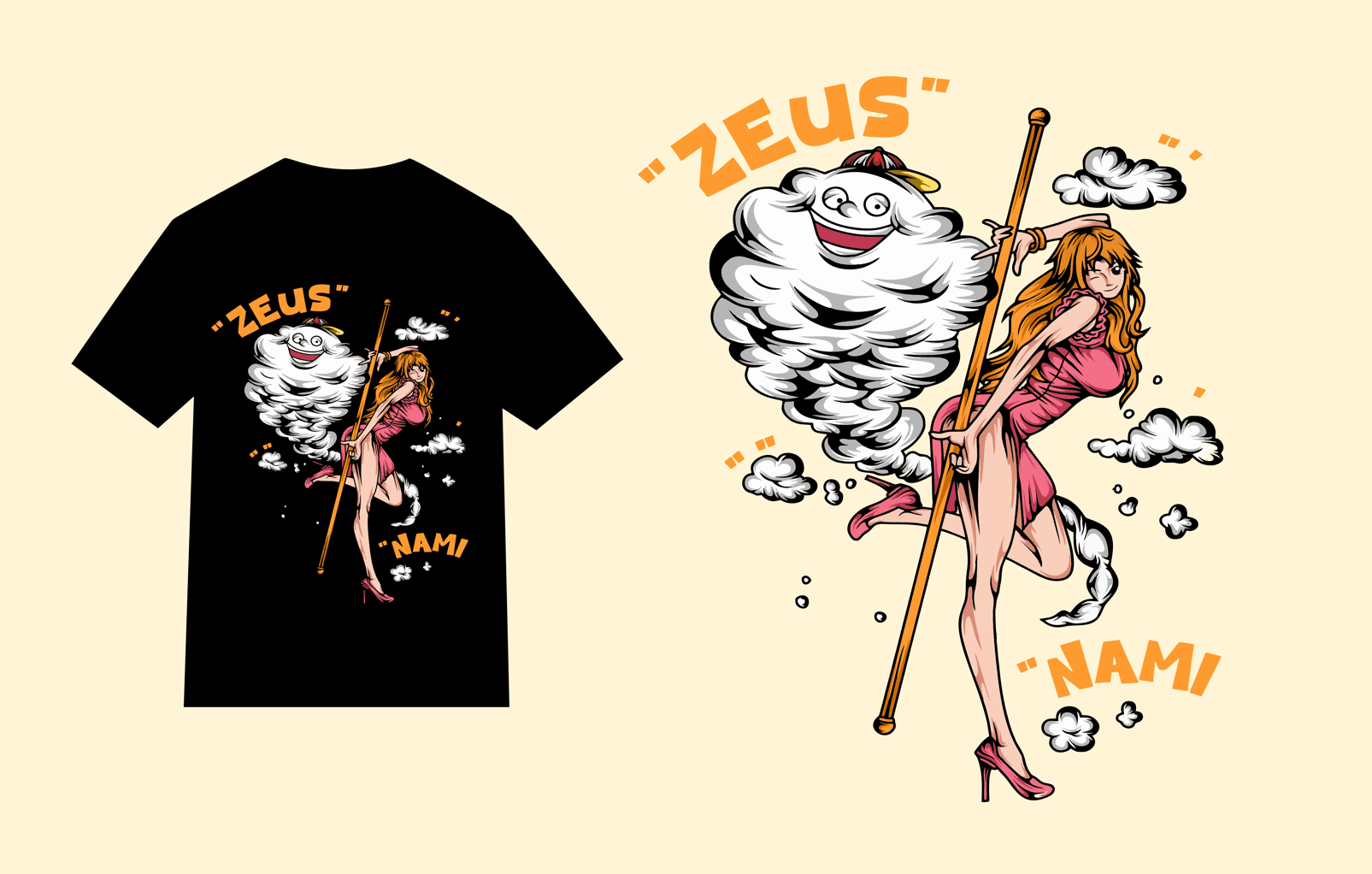 file design kaos anime one piece Nami editable vector pdf