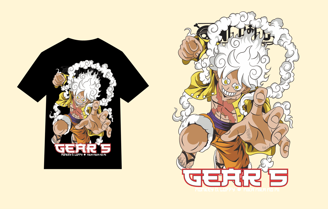 file design kaos anime one piece luffy gear 5 editable vector cdr