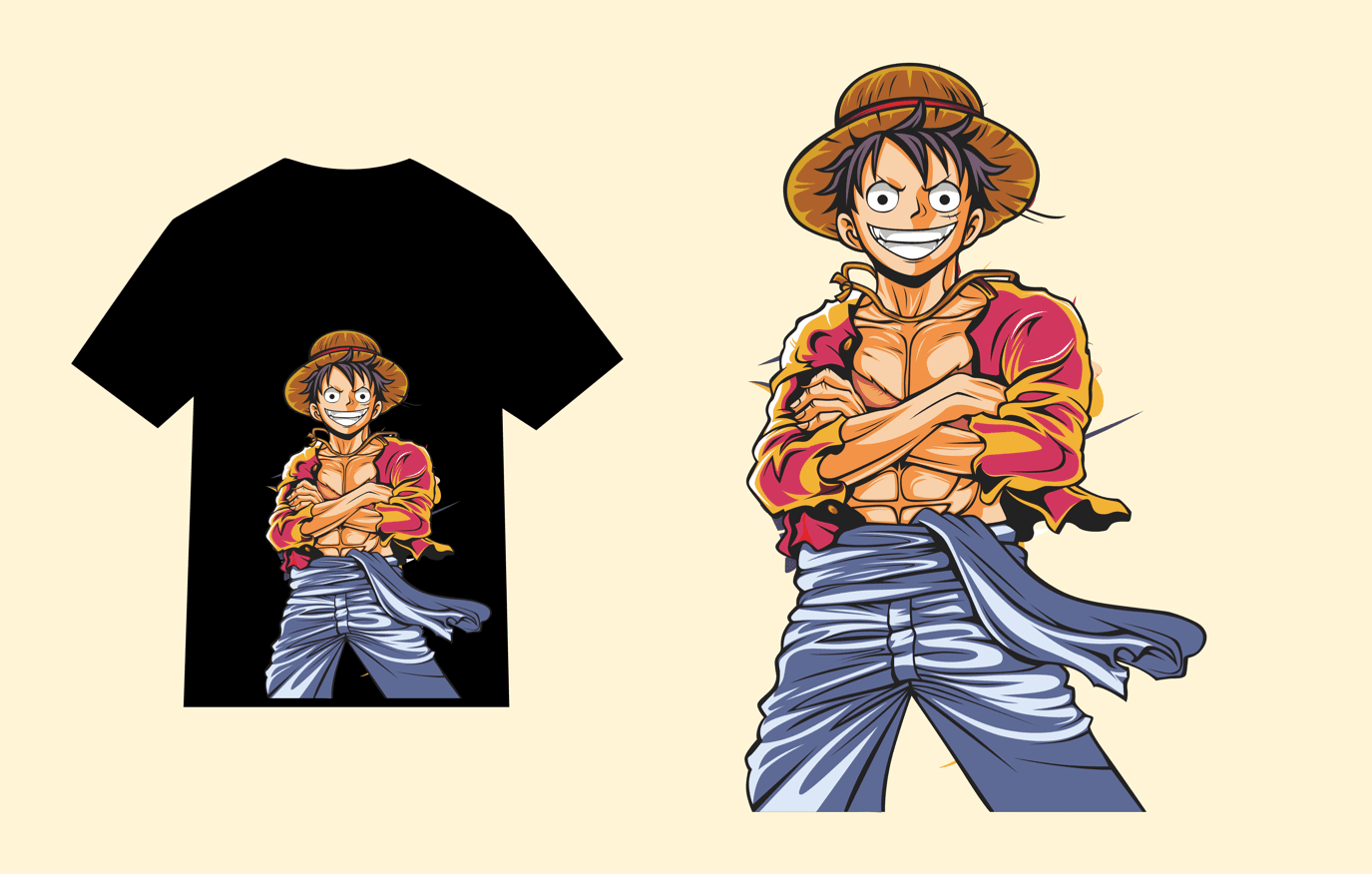 Design kaos  luffy one piece anime editable vector cdr