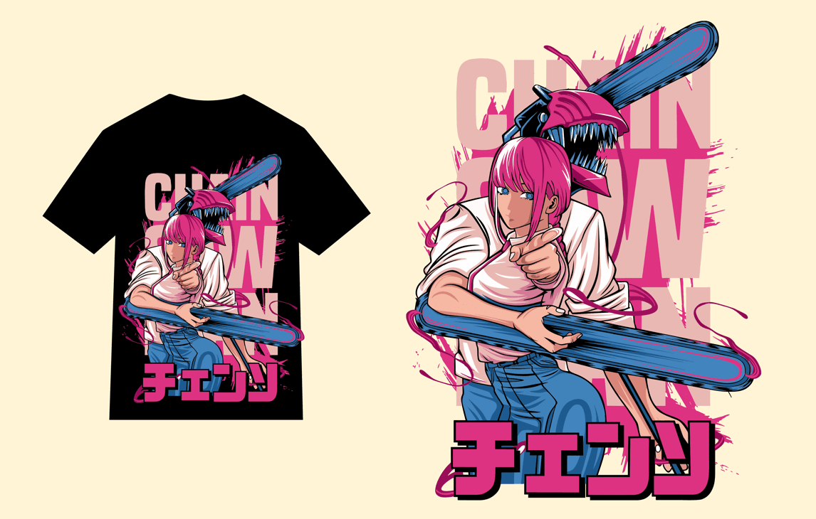 design kaos anime chainsawman pdf editable vector