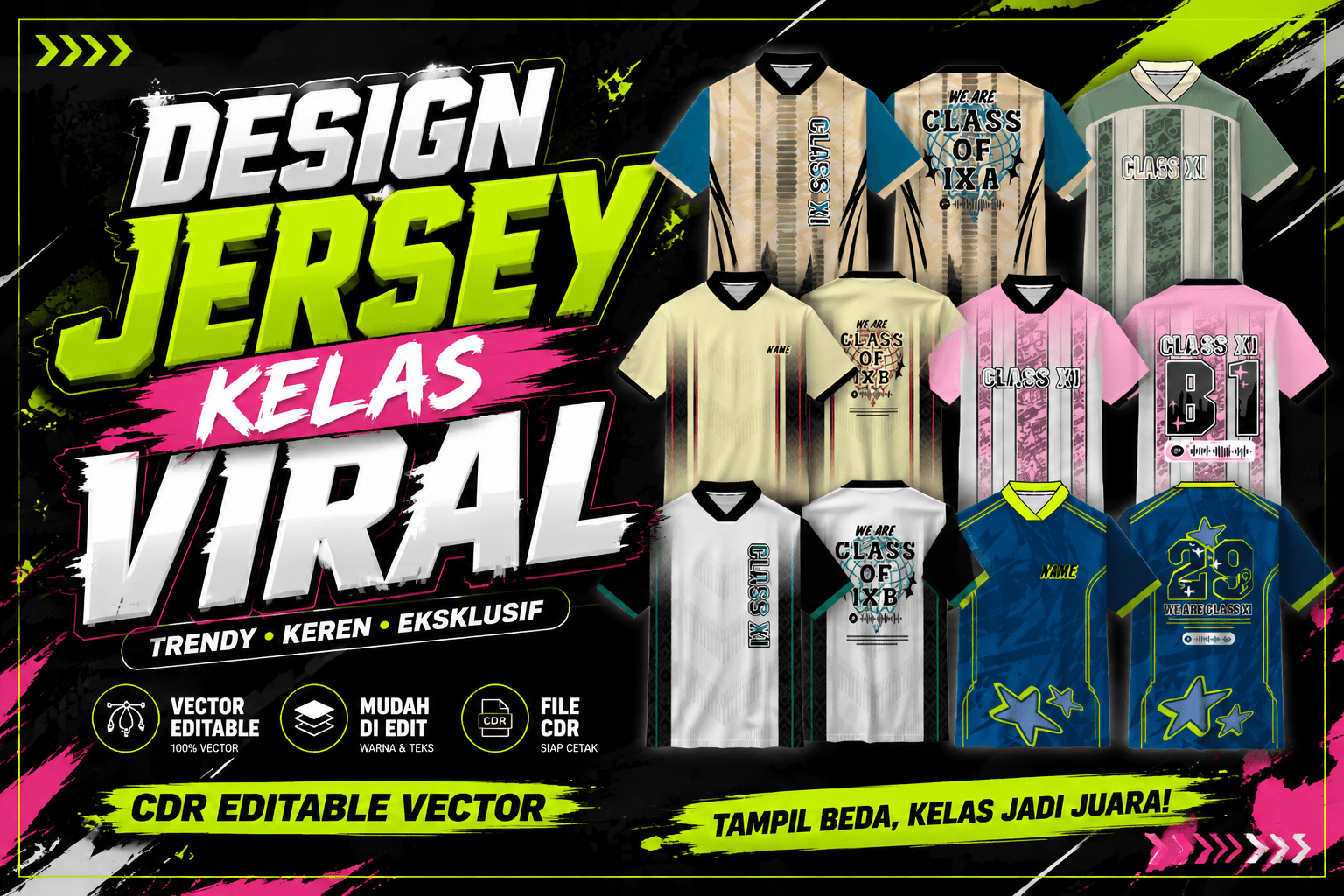 design jersey kelas full editable cdr vector