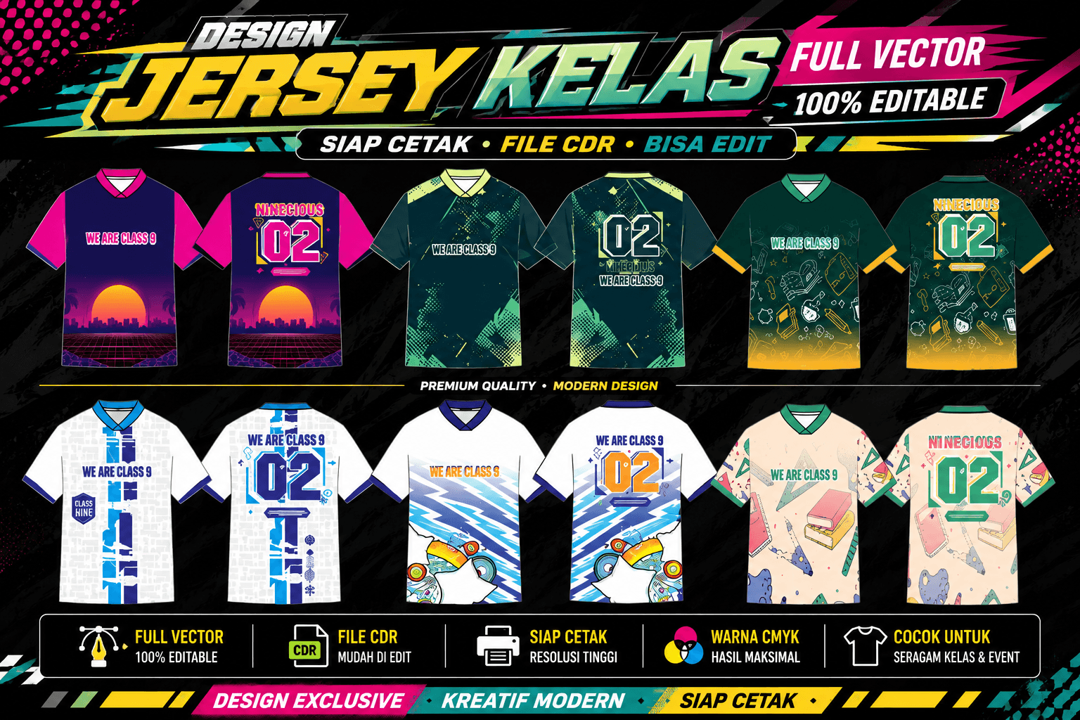 pola jersey kelas terbaru viral  cdr vector full editable