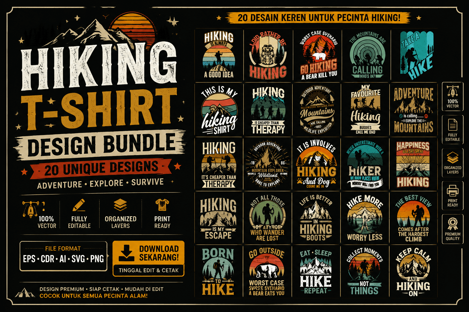 Bundle Design kaos Pendakian format eps