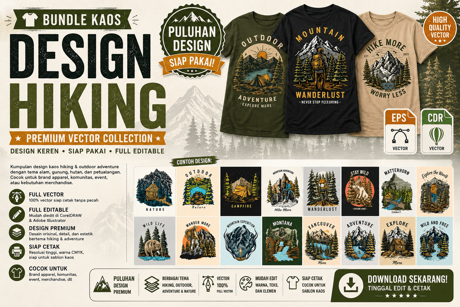 bundle design gunung camping hiking eps vector
