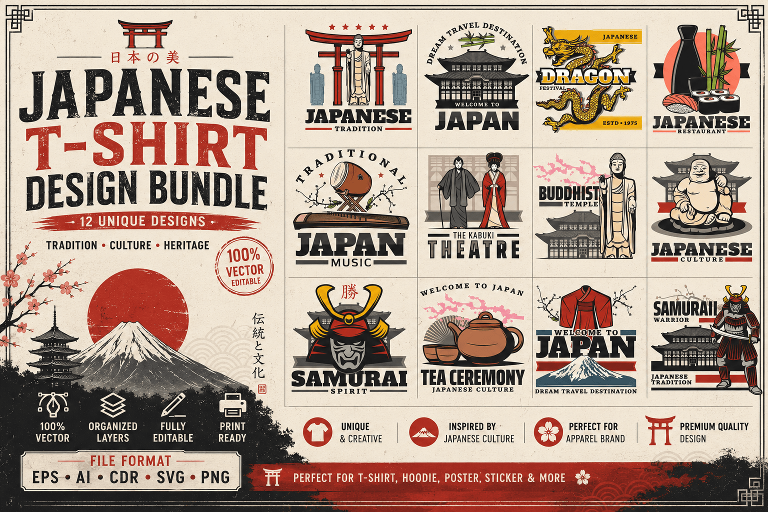 design kaos tema jepang viral eps vector