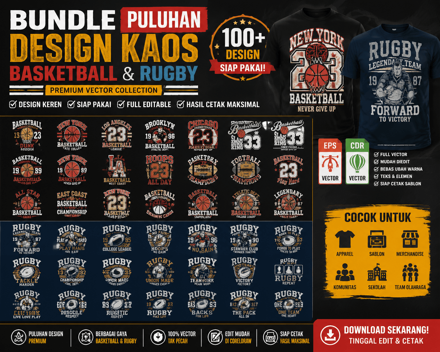 design kaos rugby basketball eps vector