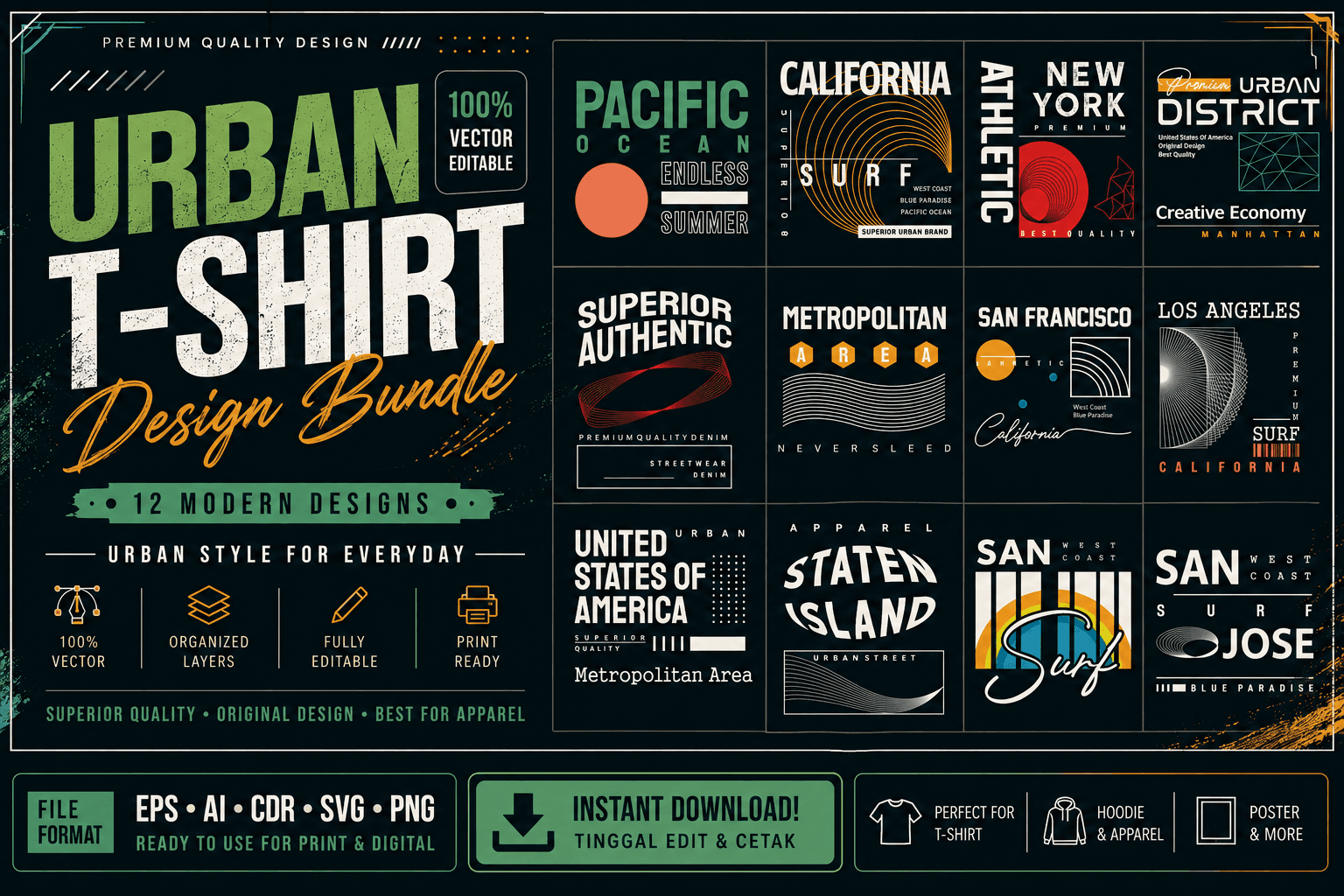 urban t-shirt design full eps vector